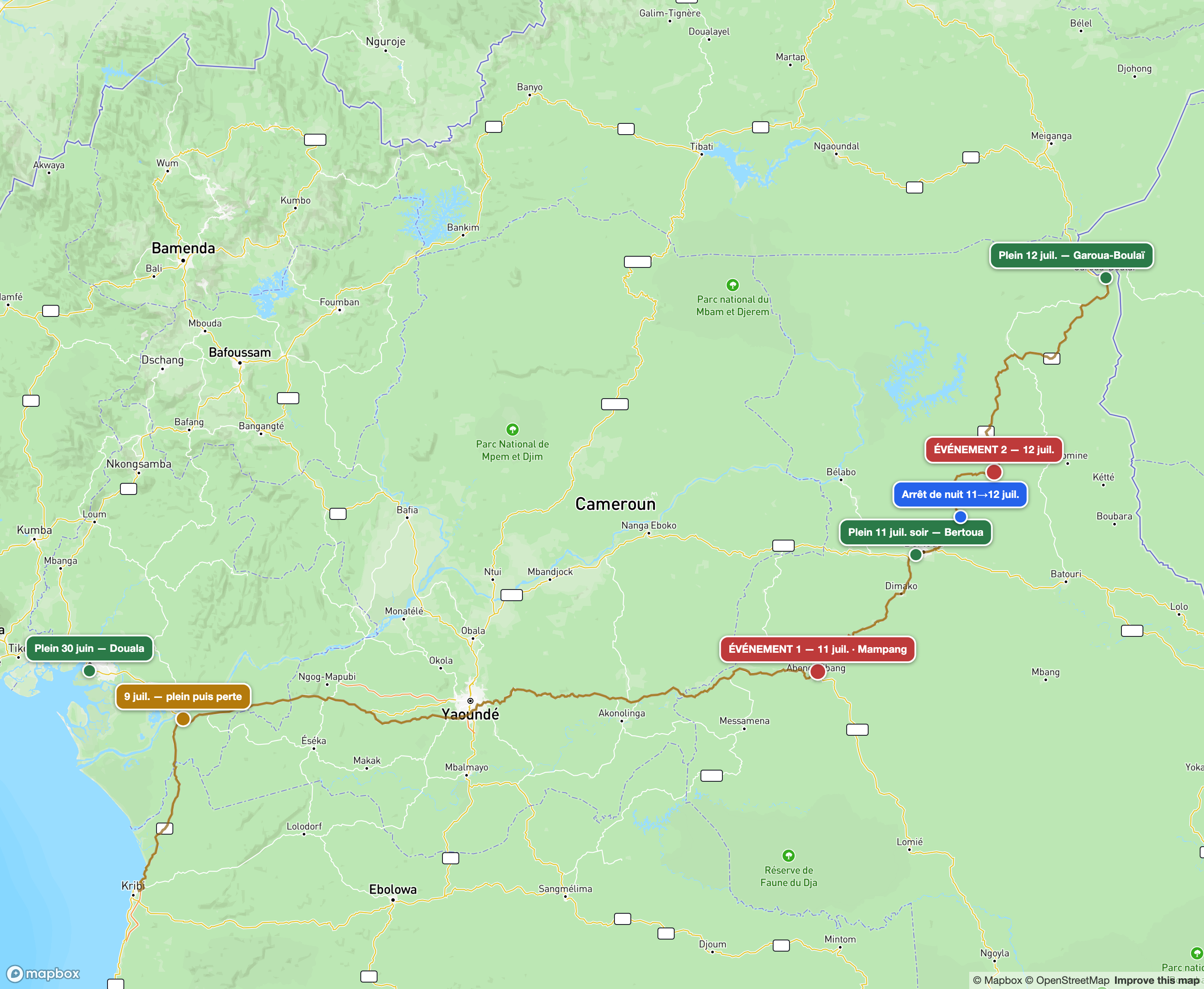 Carte des événements et des pleins
